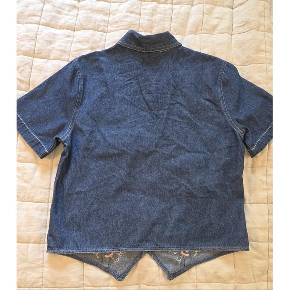 Vintage Stonebridge Denim Button Up Top Shirt Short Sleeve 14 Floral Embroidery - Picture 3 of 9